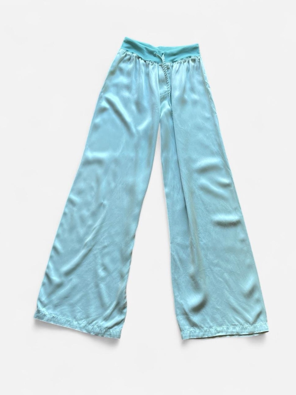 Pj Harlow light teal baby blue satin silky wide leg pajama pants